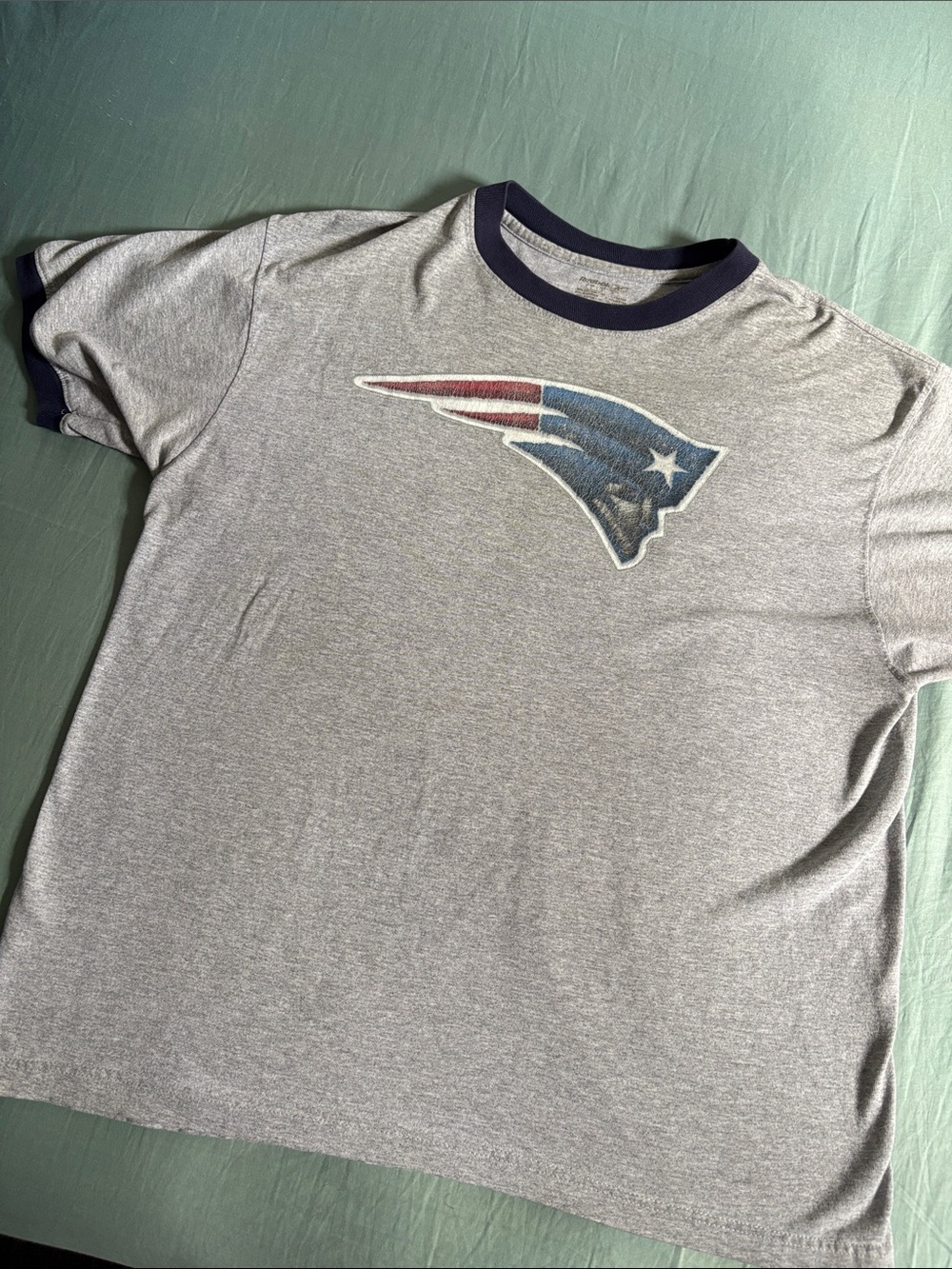 Reebok Heather Grey Ringer Tee with Navy Trim and Team Logo